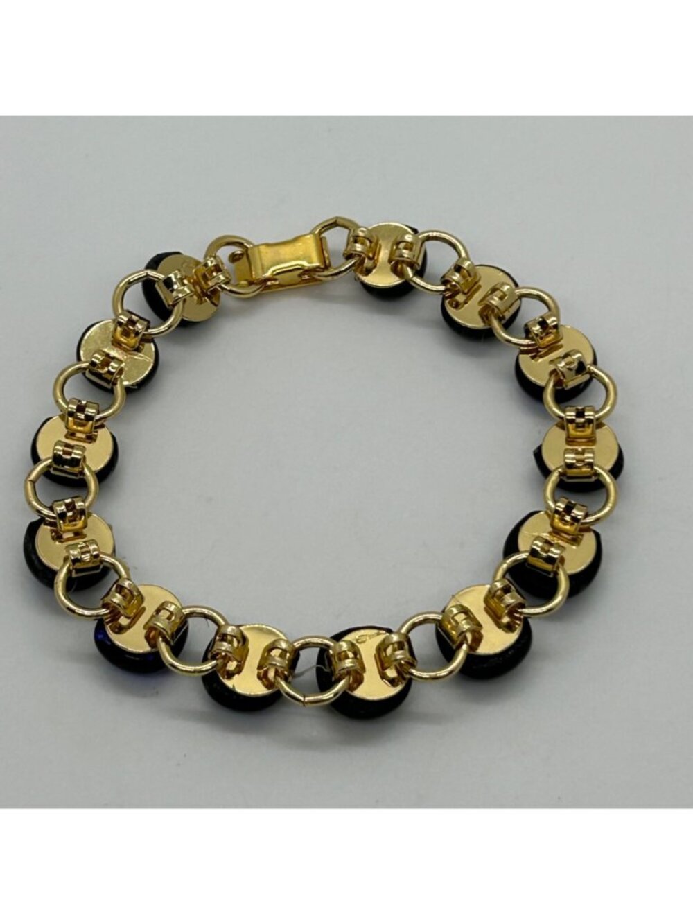 Vintage Gold-Tone Bracelet With Iridescent Dichroic Glass Beads Blue Purple - Picture 7 of 16